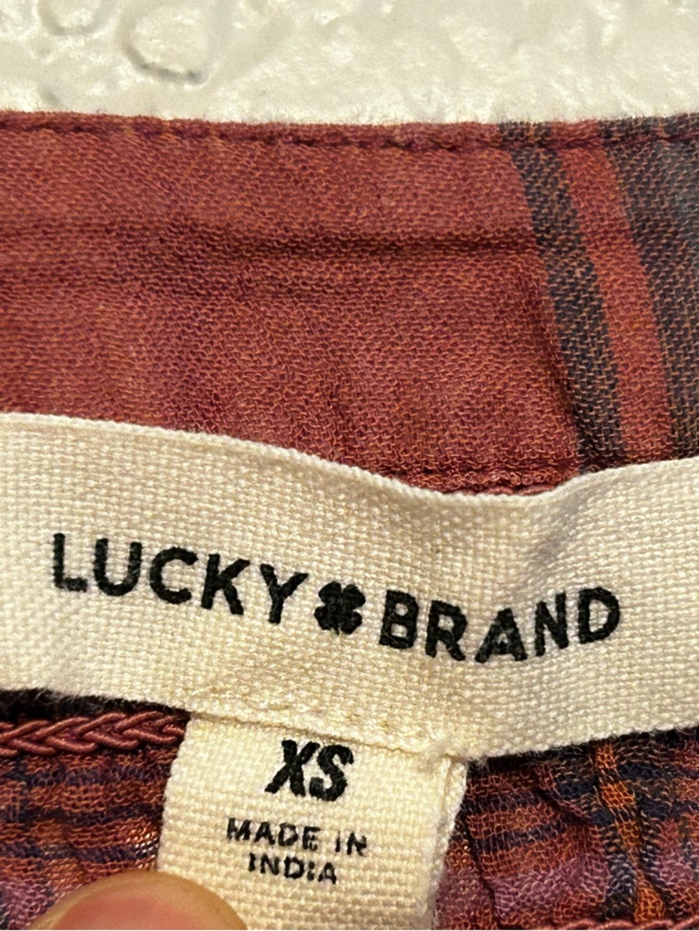 Lucky Brand Plaid Peasant Blouse XS Boho Smocked Yoke Cotton Short Sleeve Top - Picture 4 of 8